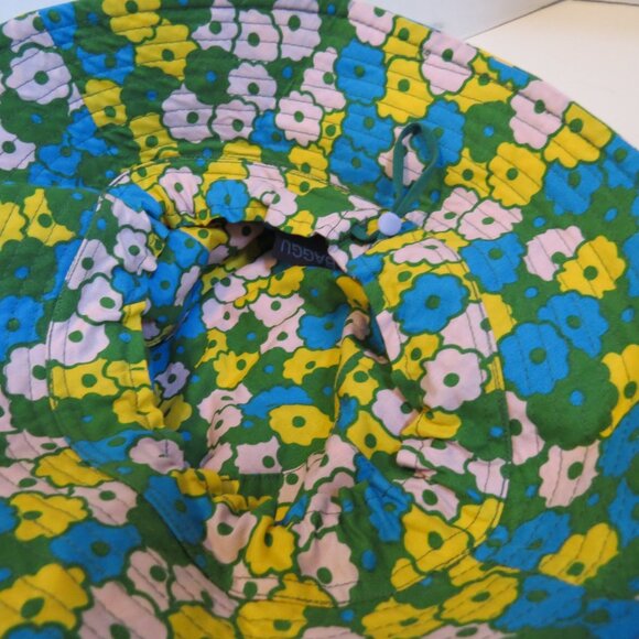 BAGGU Colorful Floral Organic Cotton Bucket Hat Pink Turquoise Green Yellow - Picture 6 of 7